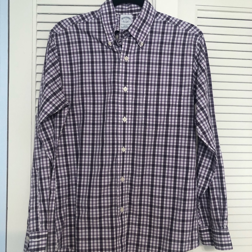 Brooks brother purple plaid button up dress shirt